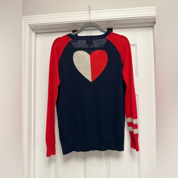 Sundry Women’s Navy Blue Red V Neck Heart Wool Cashmere Sweater Size 1 Small - Picture 1 of 5